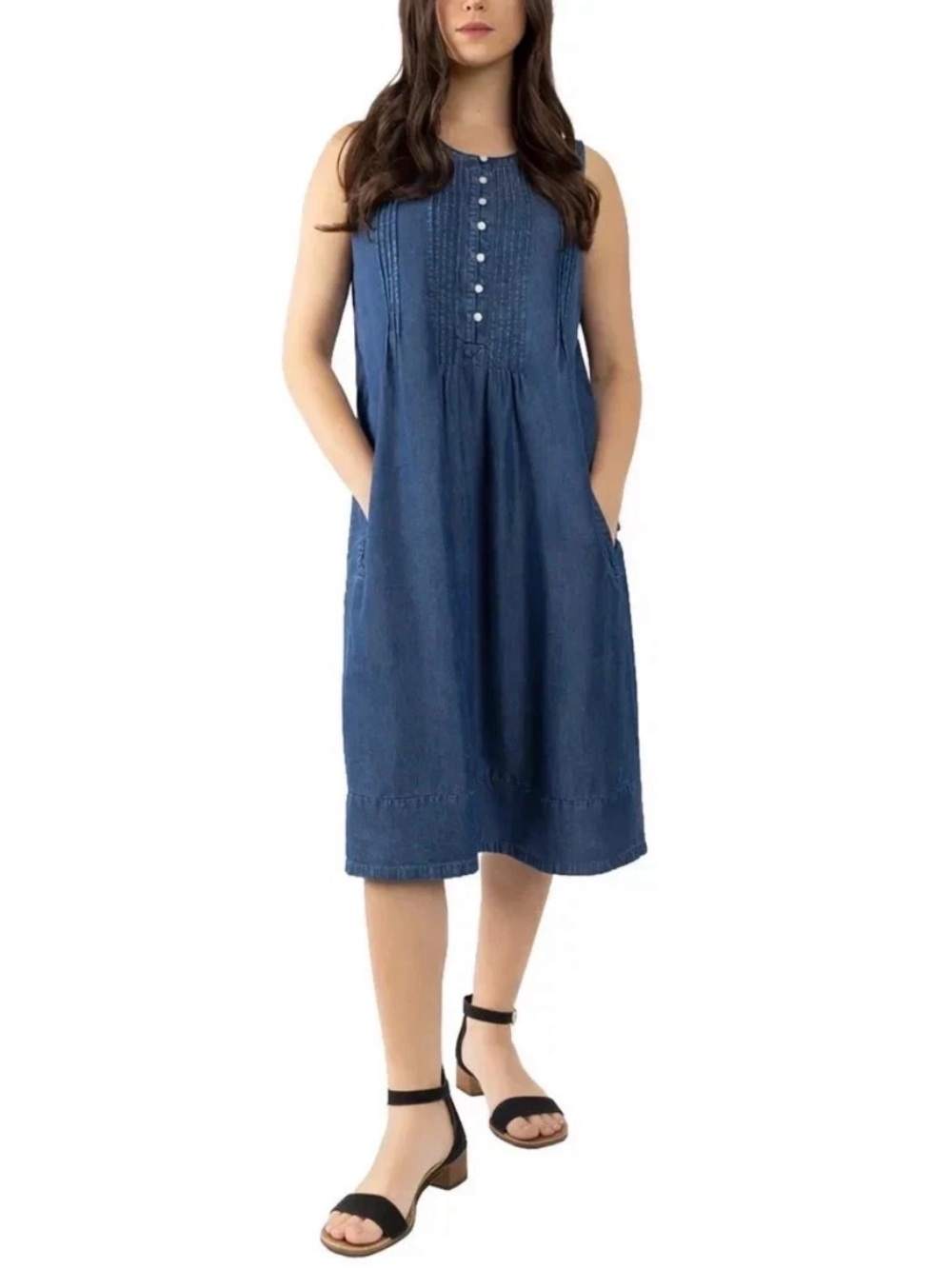 Coldwater Creek Sleeveless Tencel Midi Dress - Blue